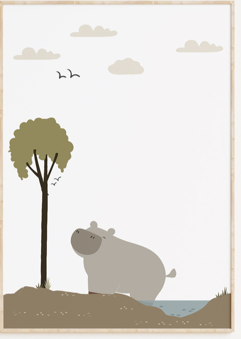 Jungle nijlpaard kinderkamer poster