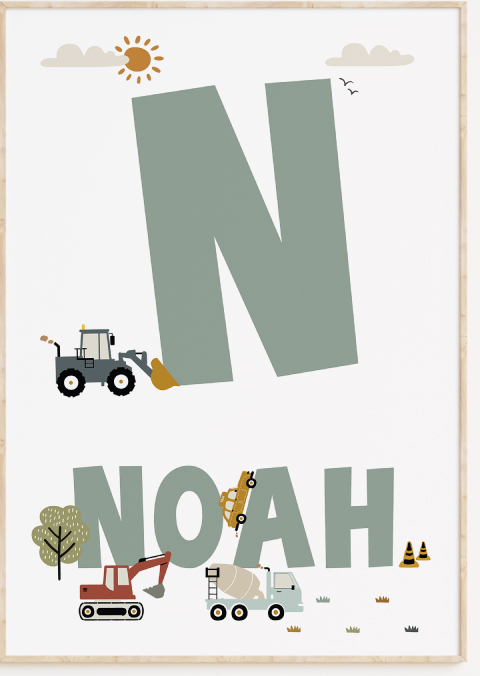 Posters kinderkamer voertuigen naamposter